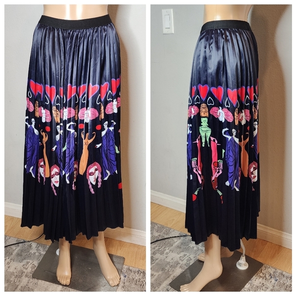 Sorrento Greek Mythology Theme Satin Pull On Pleated Maxi Skirt Size Medium - Picture 15 of 16